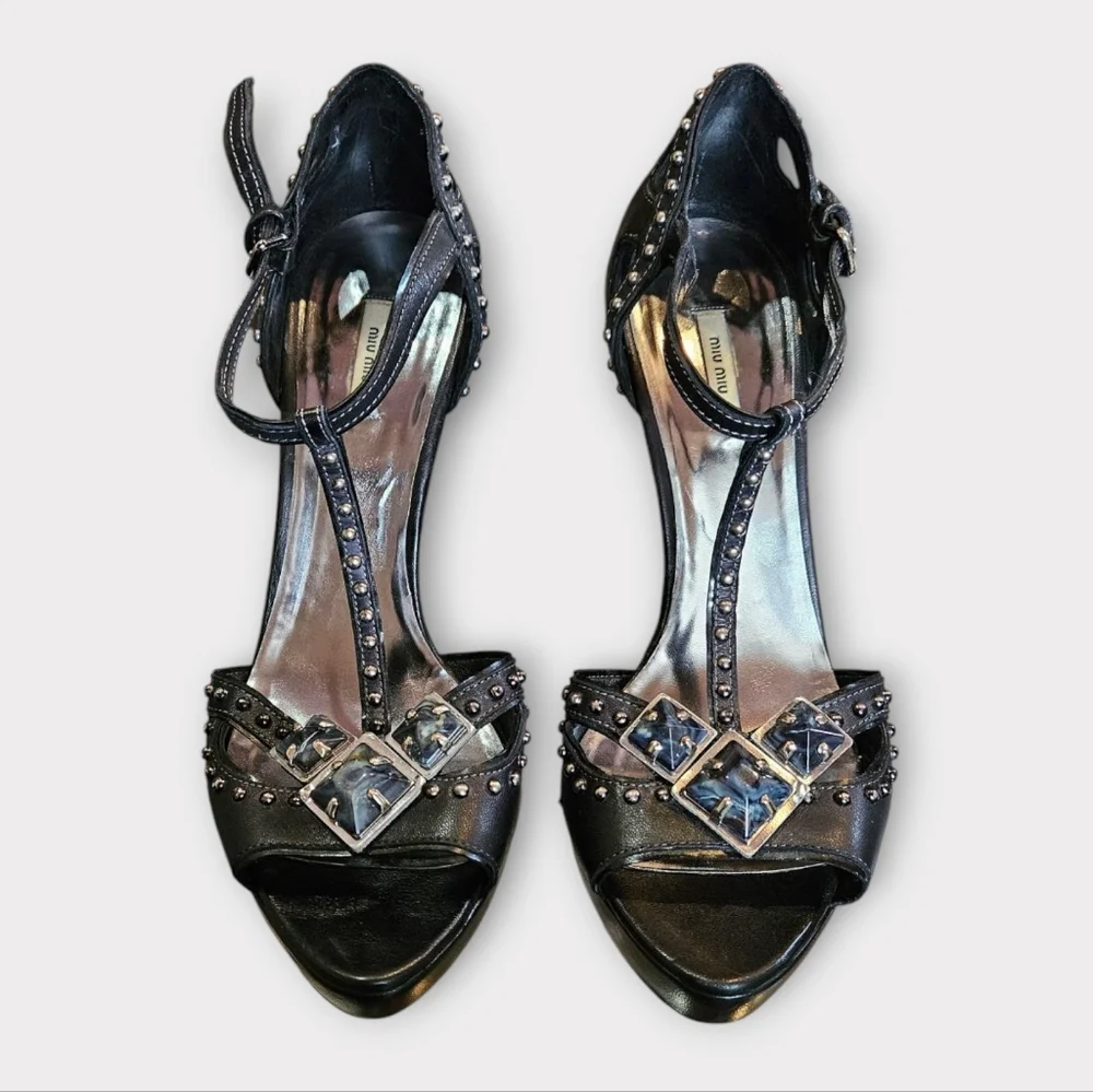 Miu Miu Black Studded Heels - Picture 3 of 11